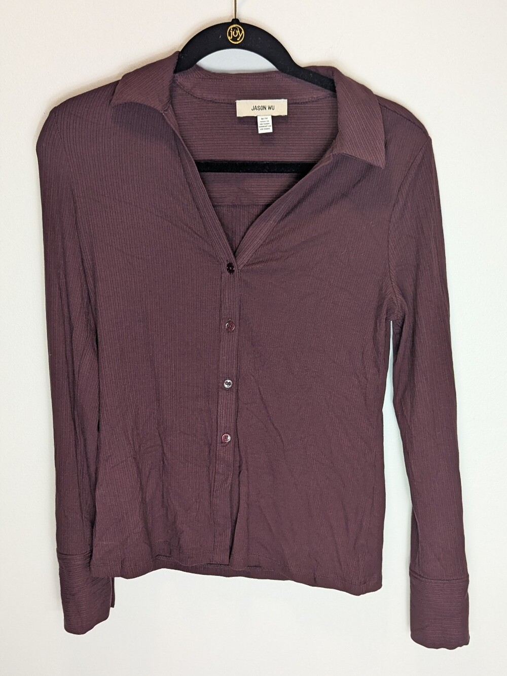 Jason Wu Ribbed Button-Down Top Plum Size Medium Boho Fall Minimalist Layers